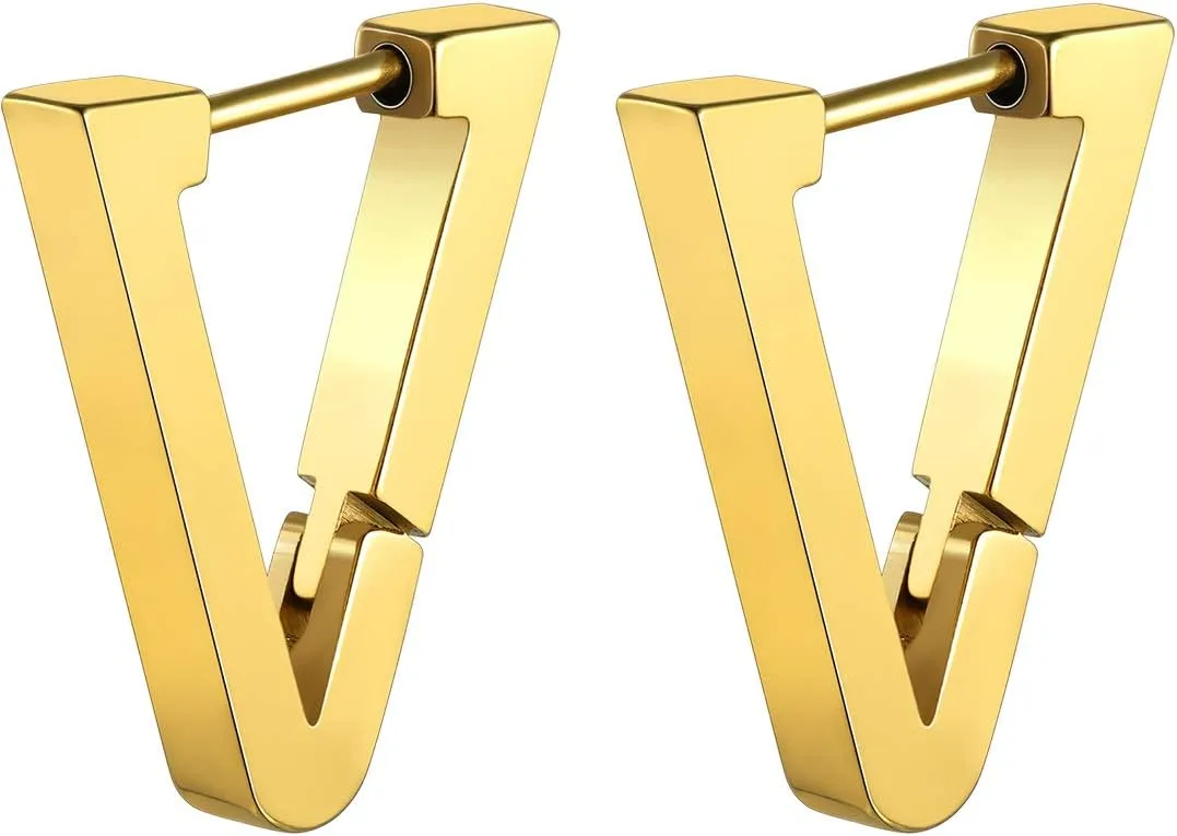 ChainsHouse Stud Earrings for Men Women,316L Stainless Steel/18K Gold/Black Metal, Punk Hypoallergenic Surgical Huggie Hoop Earrings Mens Jewelry Piercing Hoop Earrings