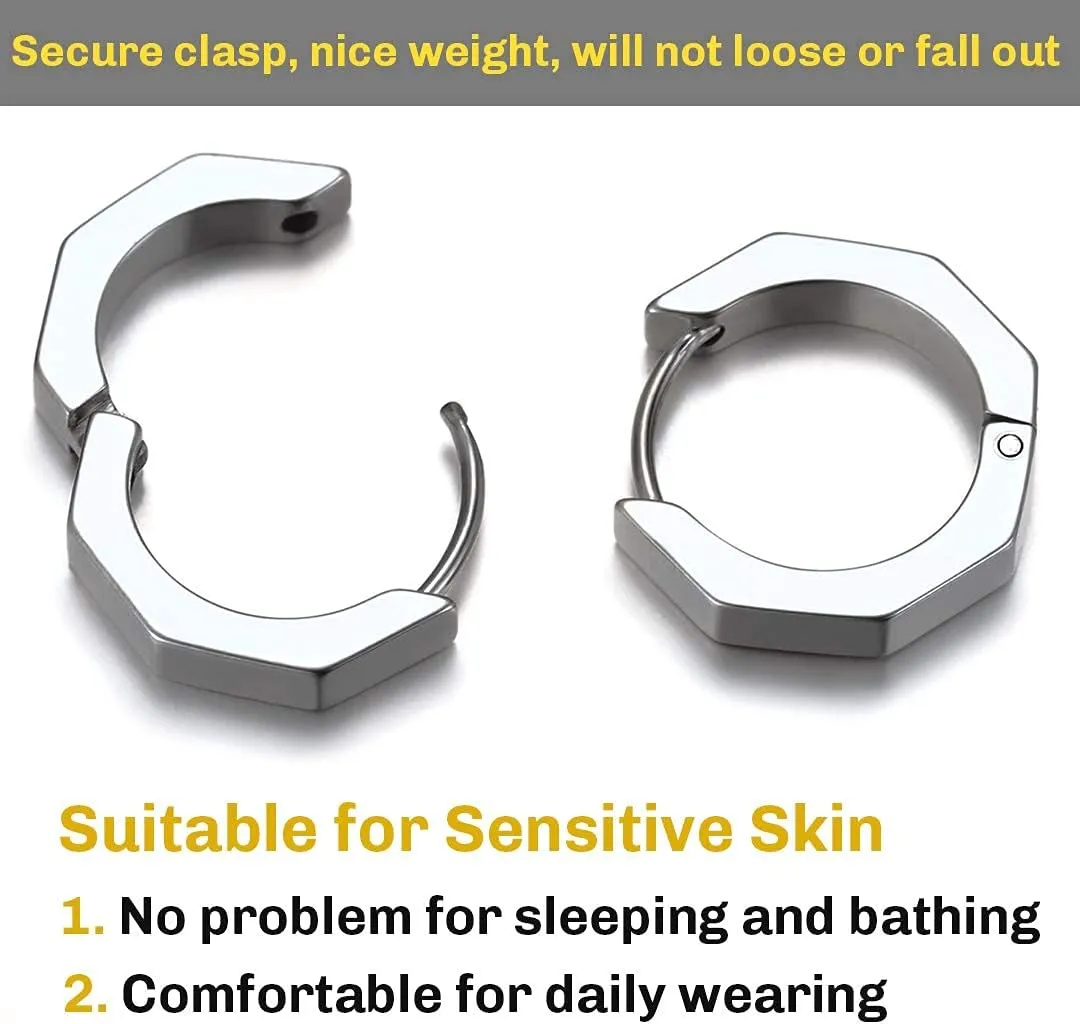 ChainsHouse Stud Earrings for Men Women,316L Stainless Steel/18K Gold/Black Metal, Punk Hypoallergenic Surgical Huggie Hoop Earrings Mens Jewelry Piercing Hoop Earrings