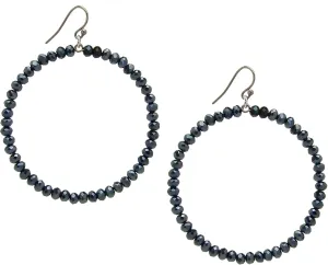 Chan Luu 2.25 Inch Silver Hoop Earrings in Midnight Navy Blue Crystals