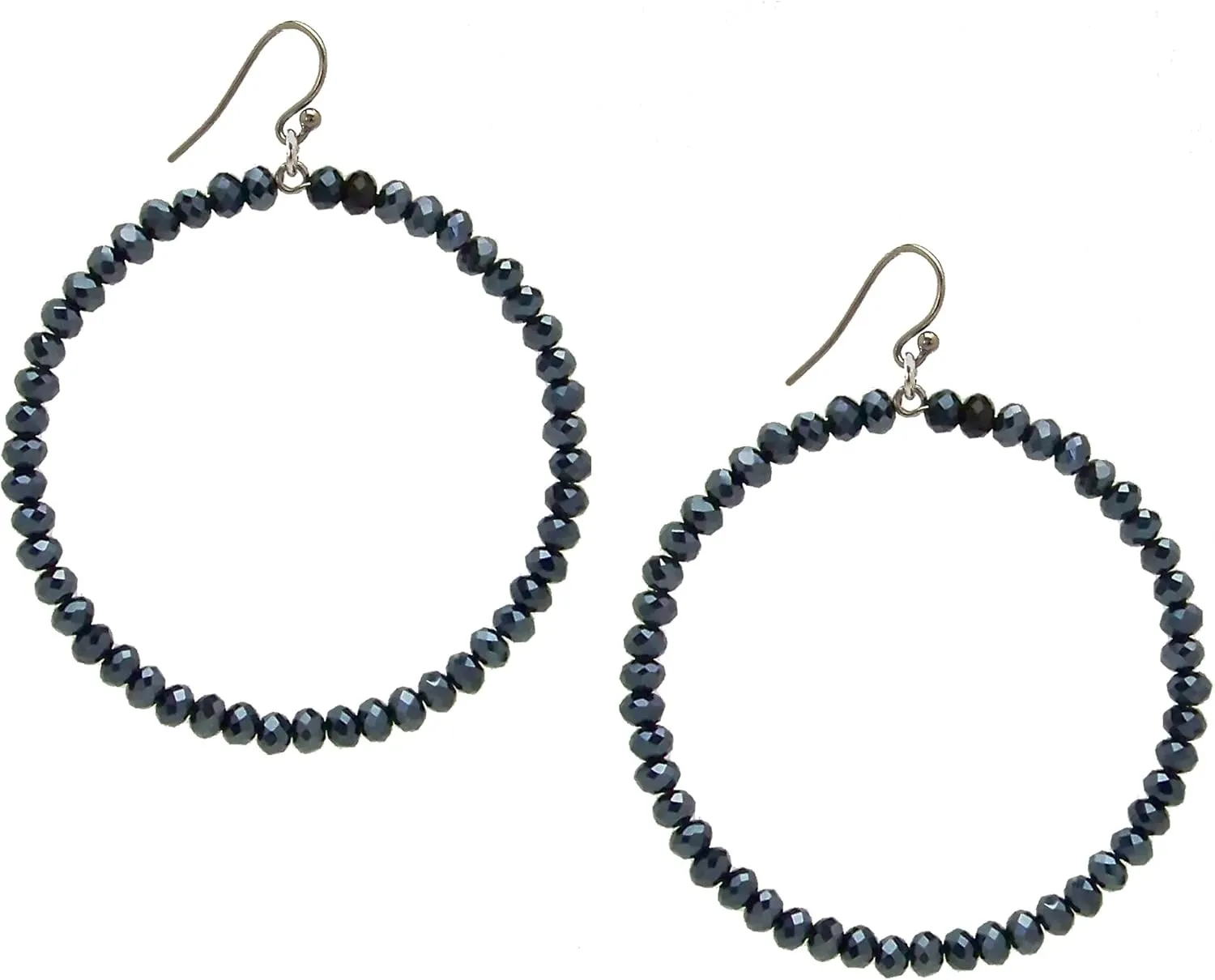 Chan Luu 2.25 Inch Silver Hoop Earrings in Midnight Navy Blue Crystals