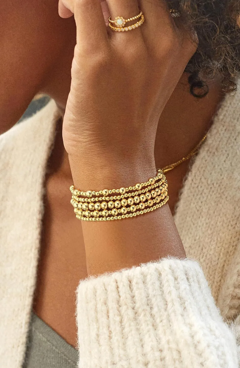 CHESKY Gold Bracelets - Trendy, 14K Gold Plated Dainty Stretch Bracelets Stack, Non Tarnish Gold Jewelry for Women