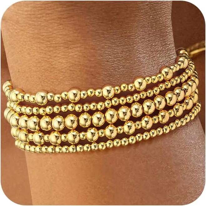 CHESKY Gold Bracelets - Trendy, 14K Gold Plated Dainty Stretch Bracelets Stack, Non Tarnish Gold Jewelry for Women