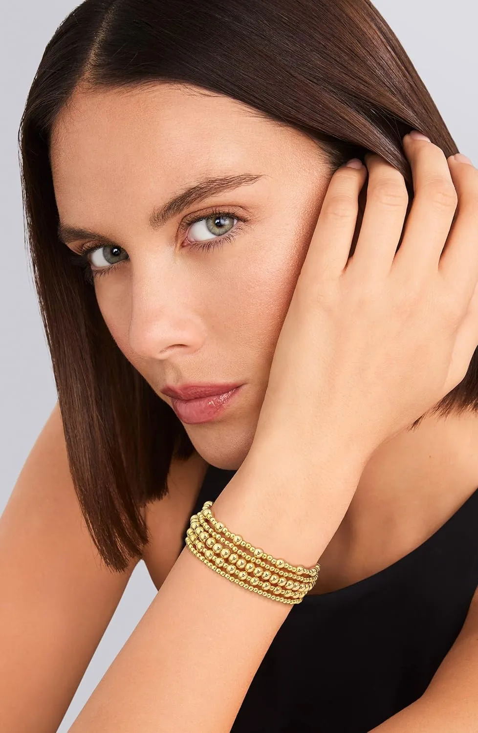 CHESKY Gold Bracelets - Trendy, 14K Gold Plated Dainty Stretch Bracelets Stack, Non Tarnish Gold Jewelry for Women