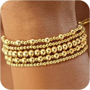 CHESKY Gold Bracelets - Trendy, 14K Gold Plated Dainty Stretch Bracelets Stack, Non Tarnish Gold Jewelry for Women