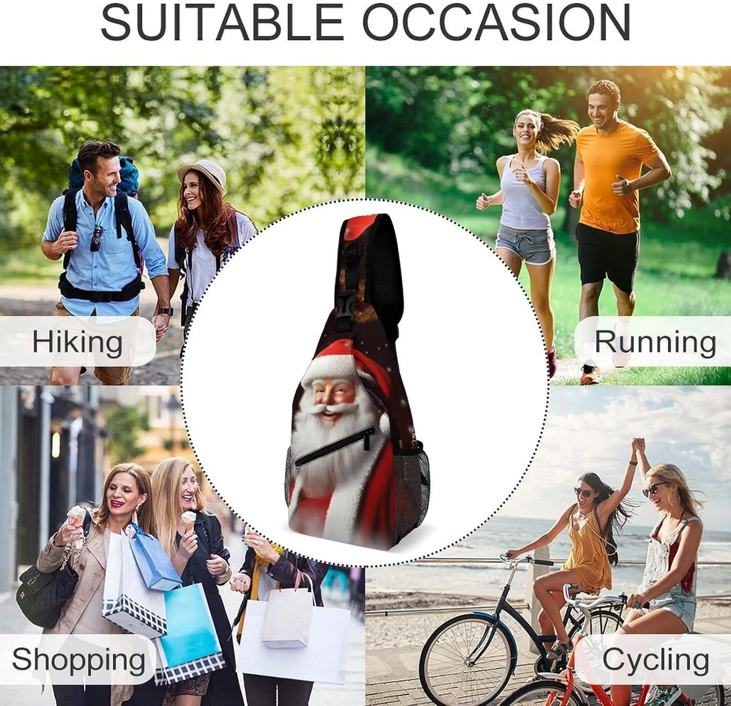 Chest Bag Sling Bag for Men Women Santa Christmas Zoom Sport Sling Backpack Lightweight Shoulder Bag for Travel, 38x20cm