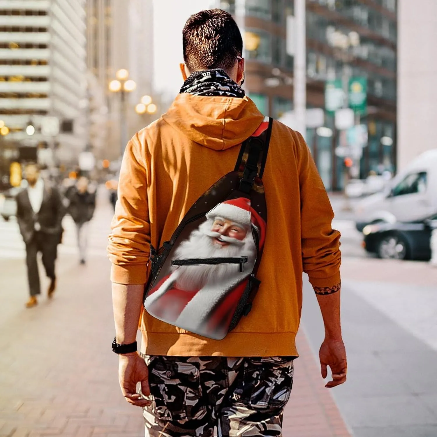 Chest Bag Sling Bag for Men Women Santa Christmas Zoom Sport Sling Backpack Lightweight Shoulder Bag for Travel, 38x20cm