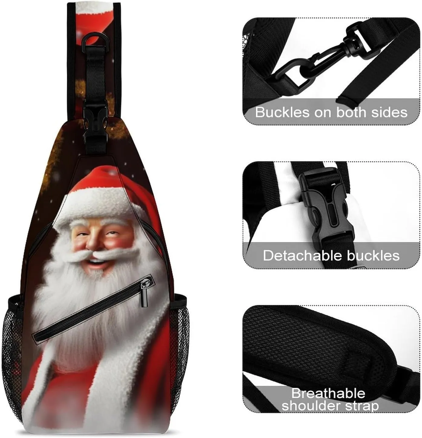 Chest Bag Sling Bag for Men Women Santa Christmas Zoom Sport Sling Backpack Lightweight Shoulder Bag for Travel, 38x20cm