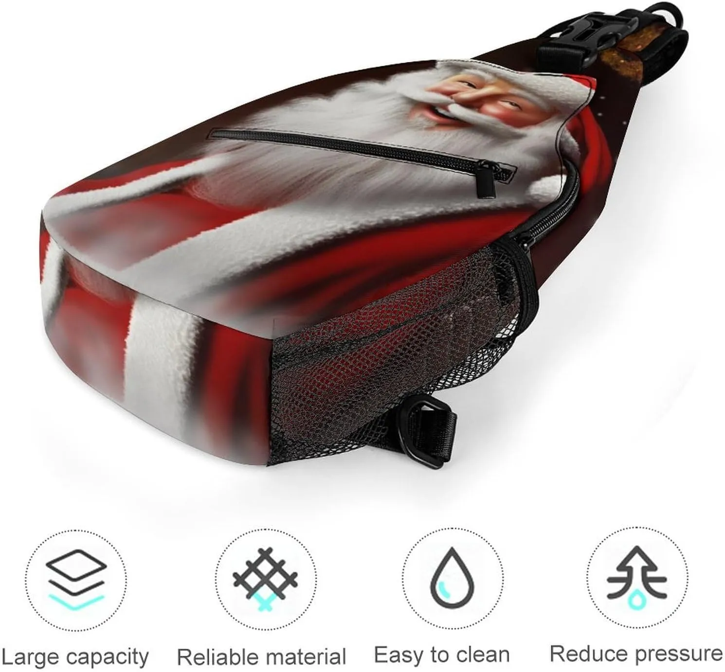 Chest Bag Sling Bag for Men Women Santa Christmas Zoom Sport Sling Backpack Lightweight Shoulder Bag for Travel, 38x20cm