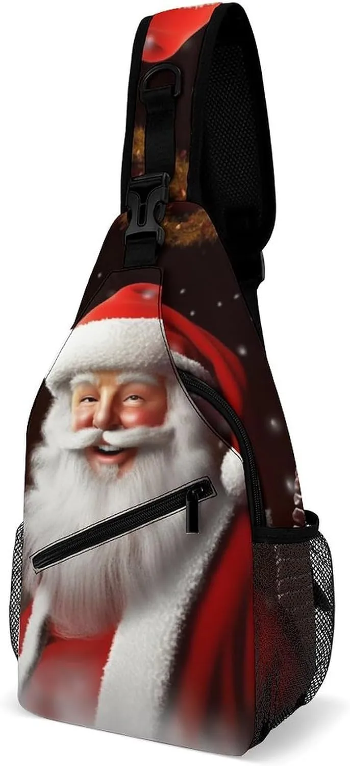 Chest Bag Sling Bag for Men Women Santa Christmas Zoom Sport Sling Backpack Lightweight Shoulder Bag for Travel, 38x20cm