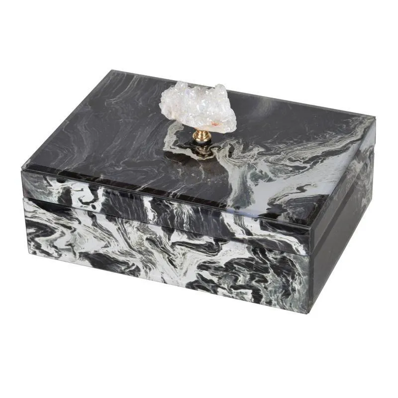 Chic Stackable Black Marbled Jewelry Box