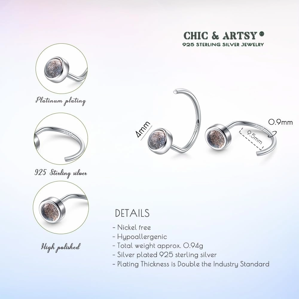 CHIC & ARTSY Dainty Hug Hoop Earrings 925 Sterling Silver Created Gemstone Huggie Hoops Earrings Synthetic Fire Opal/Turquoise/Moonstone/CZ Tiny Hoop Earrings for Women
