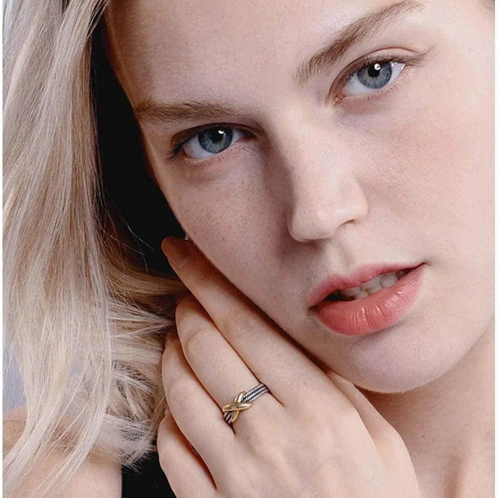 ChicSilver Retro Cuban Link Chain/Criss Cross Rings 925 Sterling Silver and Brass Oxidized Ring Open Adjustable Rings for Women(with Gift Box)