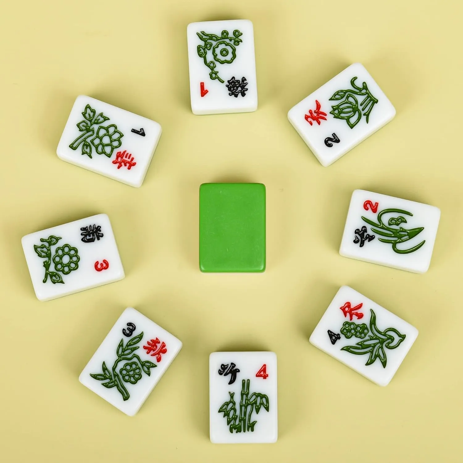 Chinese Small Green Travel Mahjong Sets, 144 Melamine Tiles 1.18"(30mm) Size with Portable Travel Handbag Complete Mahjong Game Set