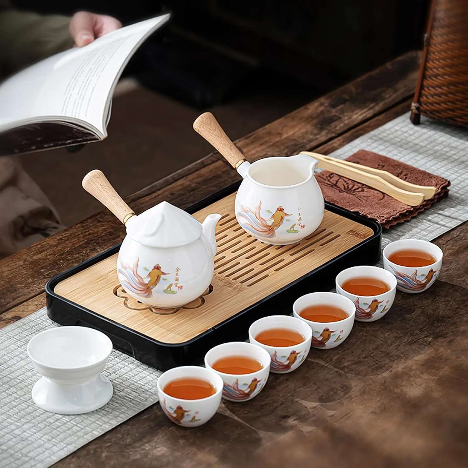 Chinese tea set, Gongfu tea set with 6 cups, Kung Fu tea set for adults (JYMT Sidehandle6)