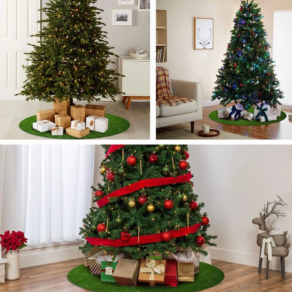 Christmas Tree Decoration, Artificial Grass Mat Round Shape, Realistic Synthetic Grass Indoor Outdoor Rug, Garden Lawn Landscape for Pets,Fake Faux Grass Rug with Drainage Holes, Diameter 5 FT