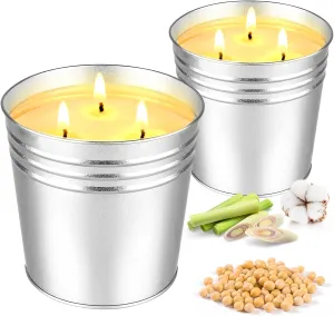 Citronella Candles Outdoor – 2 x 17 oz Large 3-Wick Soy Wax Candles, Up to 180 Hours Burn Time, Lemongrass Scent for Outdoor Patio, Garden, Yard, Balcony, Camping