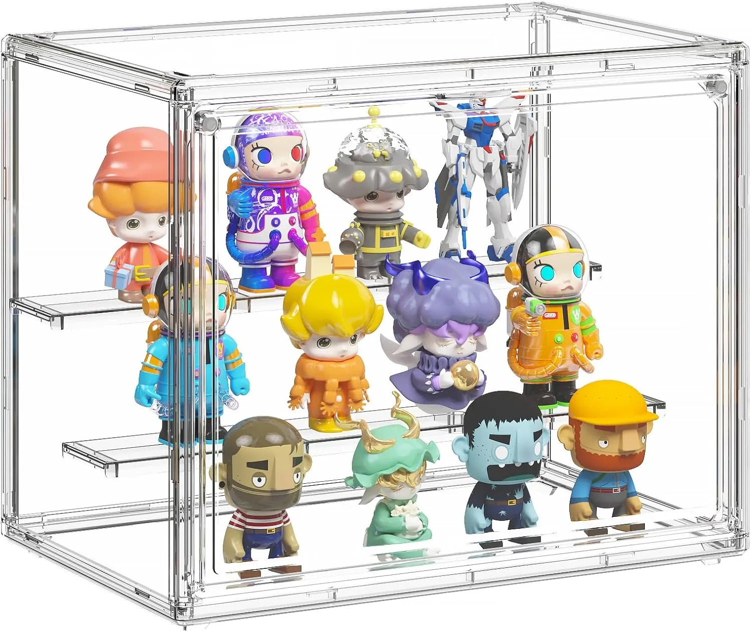 Clear Acrylic Display Case for Collectibles, 3 Tier Adjustable Figure Display Case with Magnetic Door, Dustproof Stackable Display Box for Action Figures Collections Showcase(Small Size)