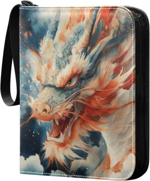 Close-up Dragon Painting Card Binder 4-Pocket, 400 Pockets Card Holder with 50 Removable Sleeves and Zipper for Games Baseball Football Sports Card