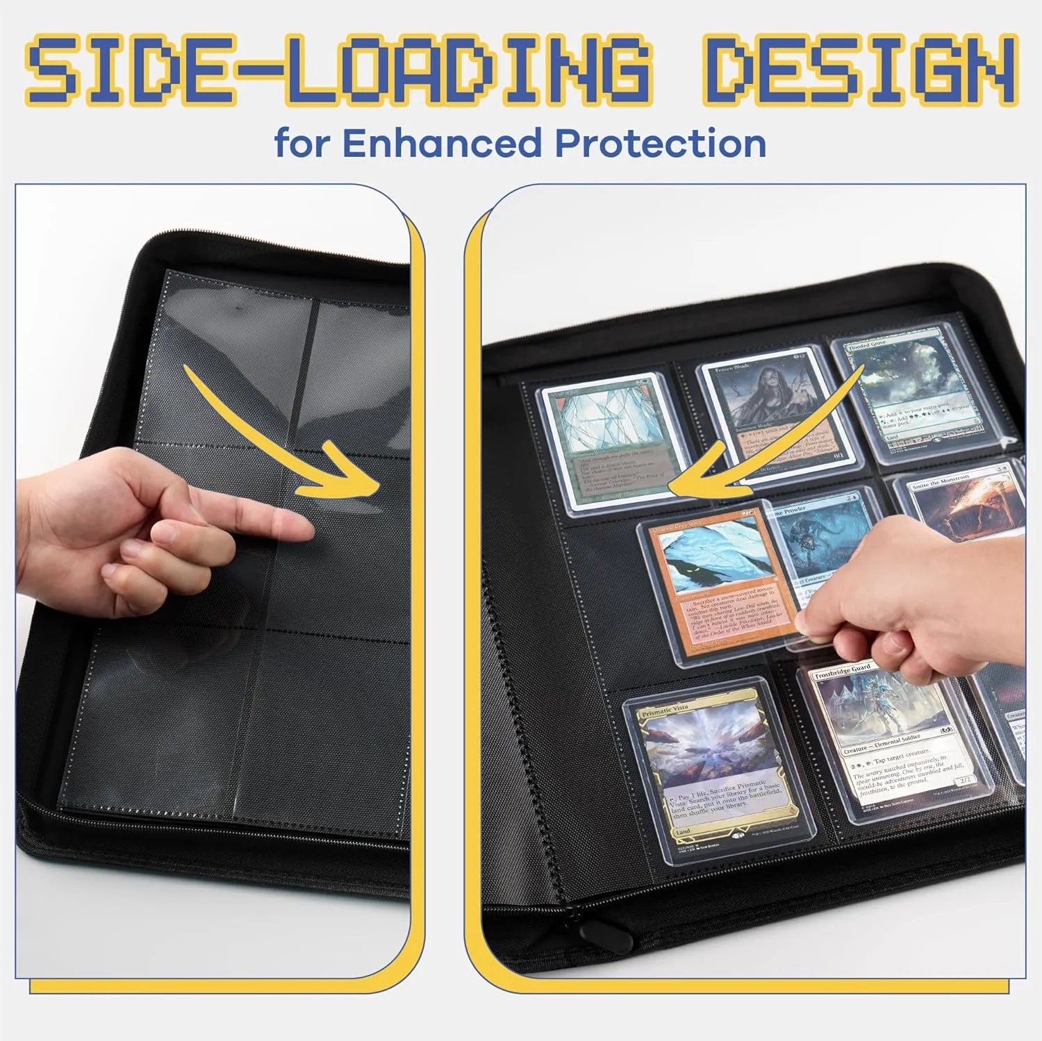 CLOVERCAT 9-Pocket Toploader Card Binder – Holds 252 Cards   20 Removable Sleeves, Trading Card Storage Case for MTG, Yugioh, TCG & Gaming Collections (Black)