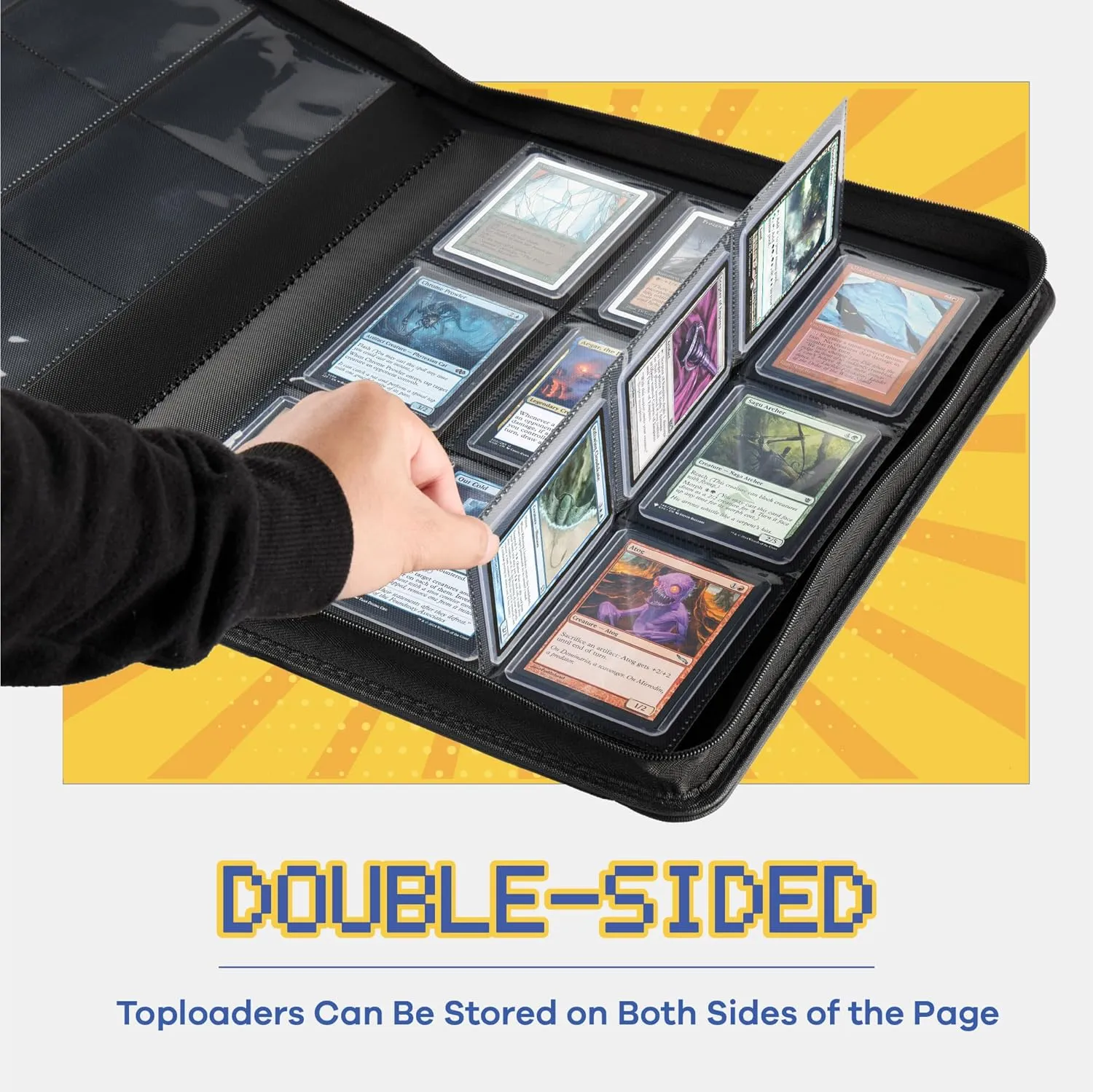 CLOVERCAT 9-Pocket Toploader Card Binder – Holds 252 Cards   20 Removable Sleeves, Trading Card Storage Case for MTG, Yugioh, TCG & Gaming Collections (Black)
