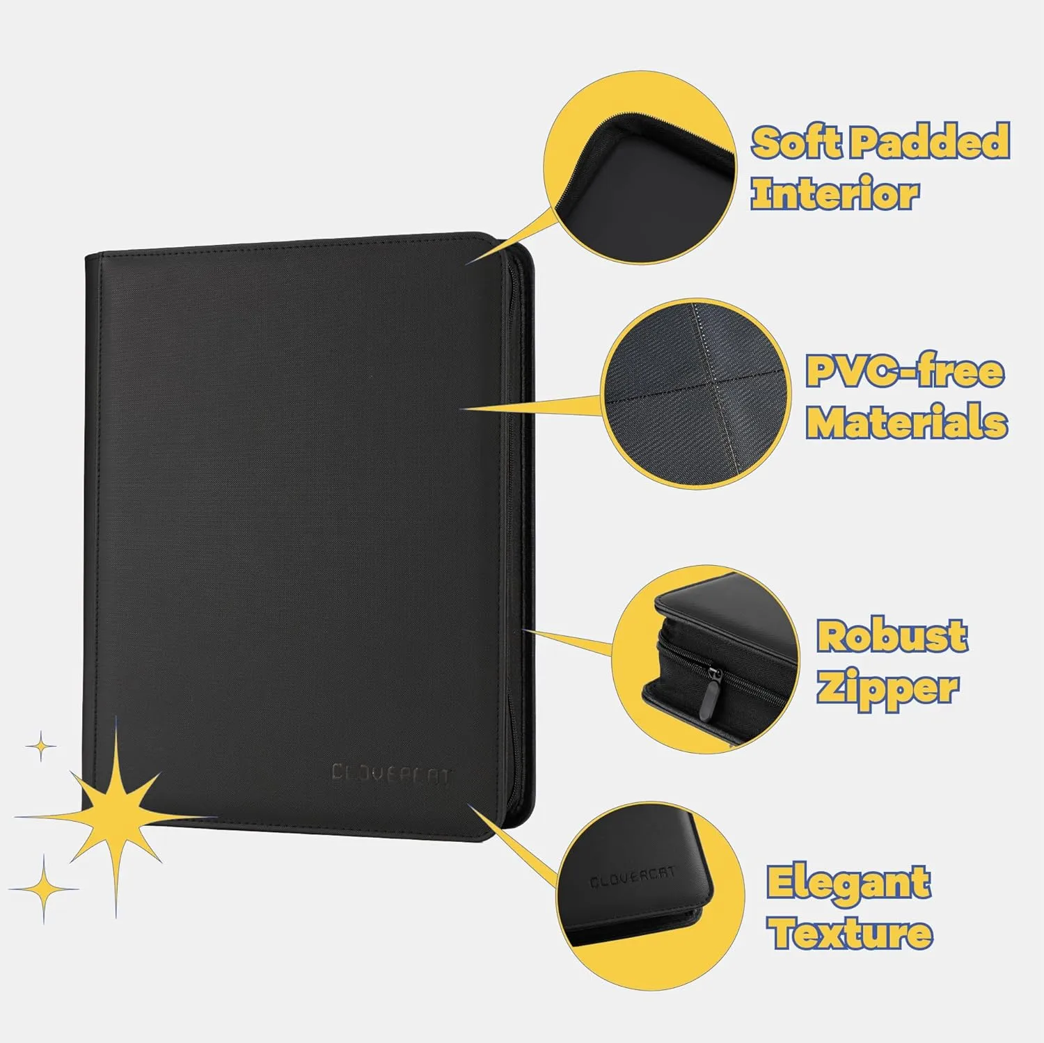 CLOVERCAT 9-Pocket Toploader Card Binder – Holds 252 Cards   20 Removable Sleeves, Trading Card Storage Case for MTG, Yugioh, TCG & Gaming Collections (Black)