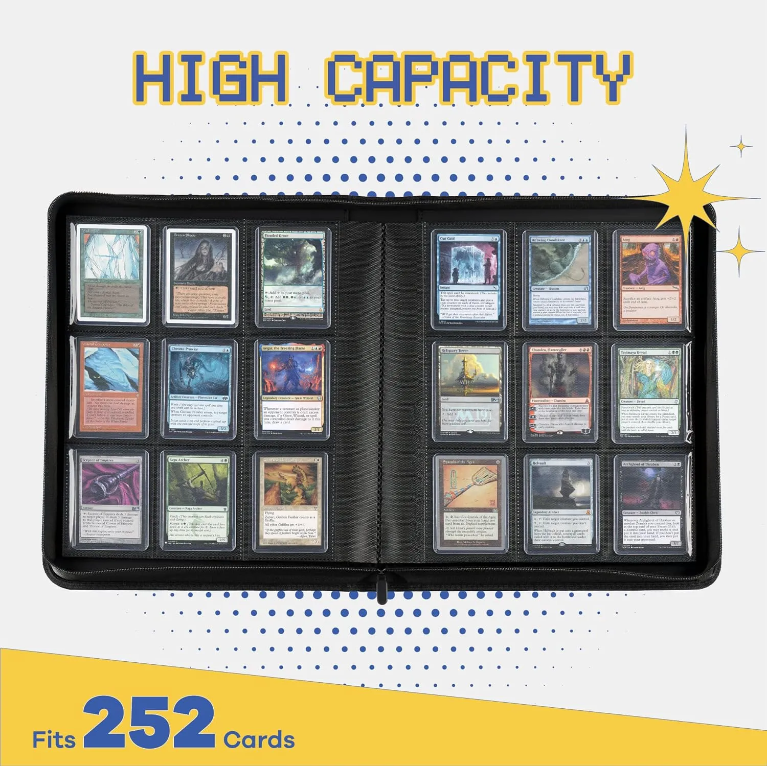 CLOVERCAT 9-Pocket Toploader Card Binder – Holds 252 Cards   20 Removable Sleeves, Trading Card Storage Case for MTG, Yugioh, TCG & Gaming Collections (Black)