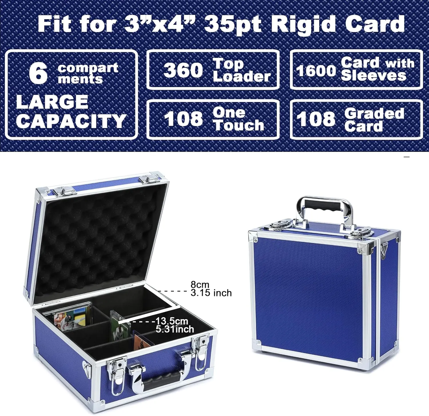 Collectable Trading Card Cases, Toploaders Storage Box, Magnetic Card Storage Hard Cabinet, Graded Card Storage Case, Sports & Trading Collector Storage Box (Blue)