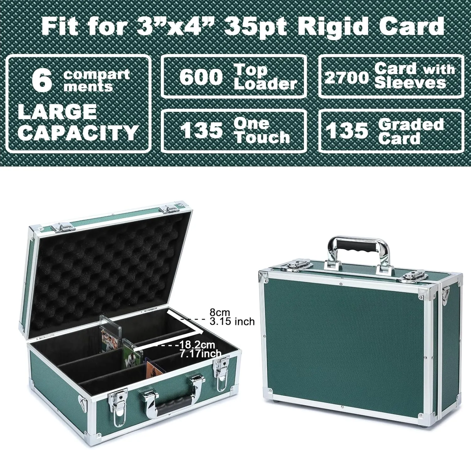 Collectable Trading Card Cases, Toploaders Storage Box, Magnetic Card Storage Hard Cabinet, Graded Card Storage Case, Sports & Trading Collector Storage Box (Green)