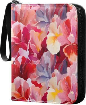 Colorful Abstract Floral Card Binder 4-Pocket, 400 Pockets Card Holder with 50 Removable Sleeves and Zipper for Games Baseball Football Sports Card