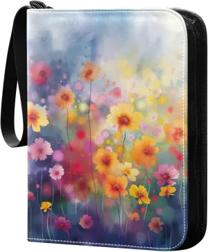 Colorful Abstract Flowers Card Binder 4-Pocket, 400 Pockets Card Holder with 50 Removable Sleeves and Zipper for Games Baseball Football Sports Card