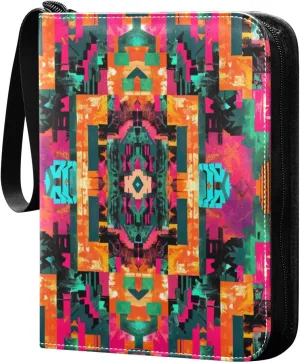 Colorful Aztec Geometrics Card Binder 4-Pocket, 400 Pockets Card Holder with 50 Removable Sleeves and Zipper for Games Baseball Football Sports Card