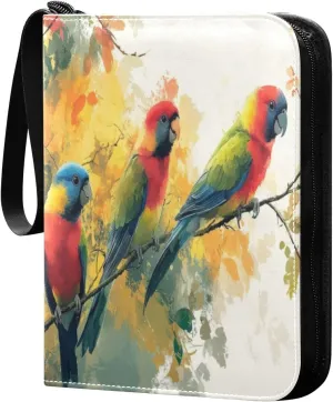 Colorful Birds Card Binder 4-Pocket, 400 Pockets Card Holder with 50 Removable Sleeves and Zipper for Games Baseball Football Sports Card
