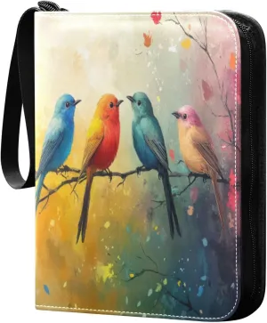Colorful Birds Card Binder 4-Pocket, 400 Pockets Card Holder with 50 Removable Sleeves and Zipper for Games Baseball Football Sports Card