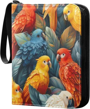 Colorful Birds Card Binder 4-Pocket, 400 Pockets Card Holder with 50 Removable Sleeves and Zipper for Games Baseball Football Sports Card