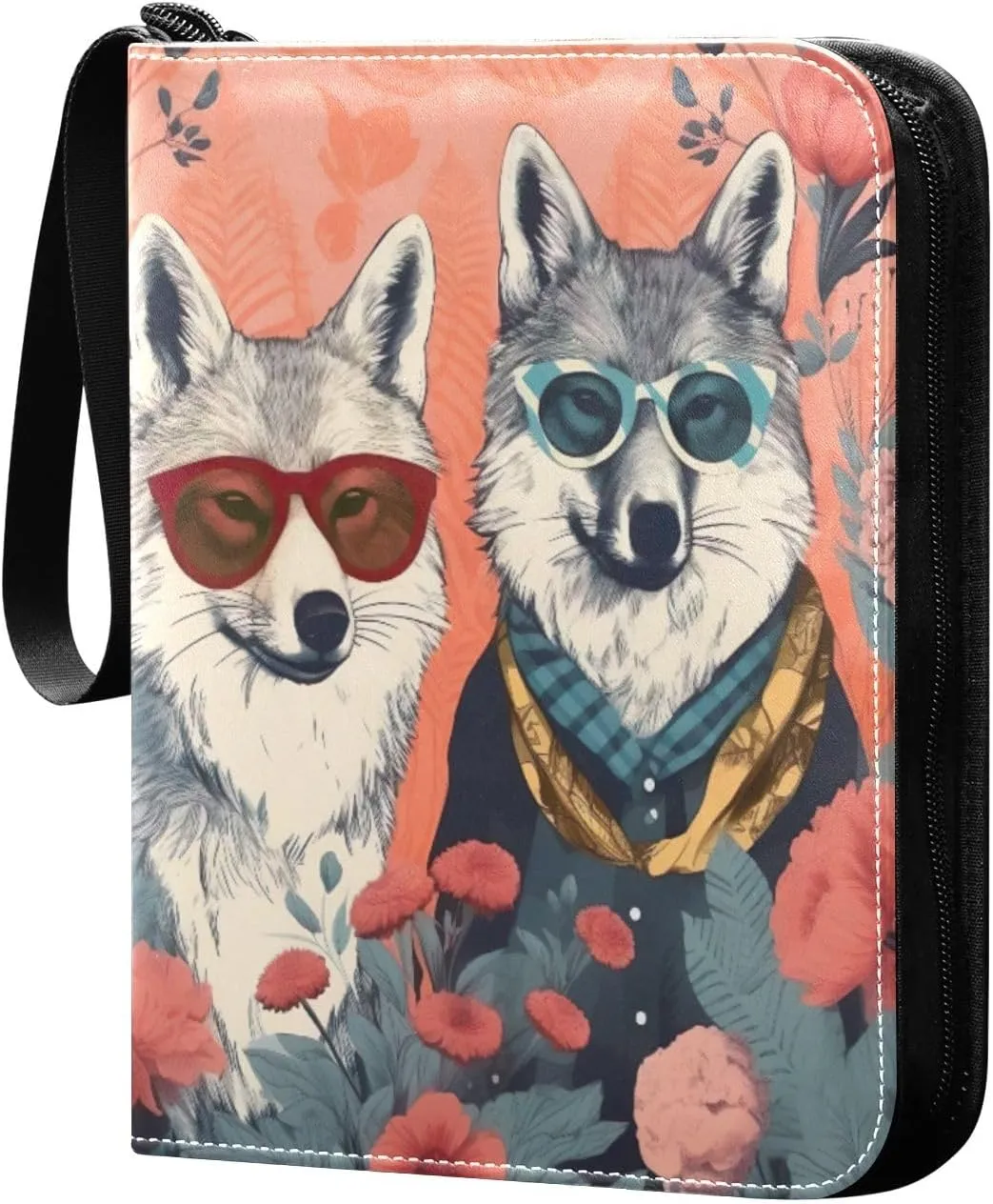 Colorful Cool Wolves Card Binder 4-Pocket, 400 Pockets Card Holder with 50 Removable Sleeves and Zipper for Games Baseball Football Sports Card