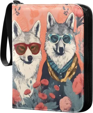 Colorful Cool Wolves Card Binder 4-Pocket, 400 Pockets Card Holder with 50 Removable Sleeves and Zipper for Games Baseball Football Sports Card