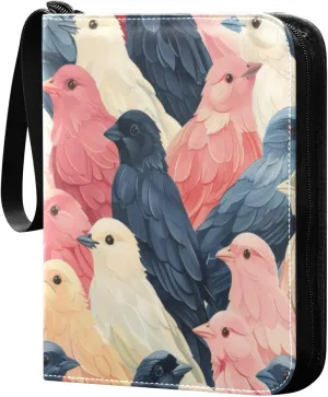 Colorful Cute Birds Card Binder 4-Pocket, 400 Pockets Card Holder with 50 Removable Sleeves and Zipper for Games Baseball Football Sports Card