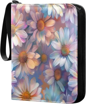 Colorful Daisies Card Binder 4-Pocket, 400 Pockets Card Holder with 50 Removable Sleeves and Zipper for Games Baseball Football Sports Card