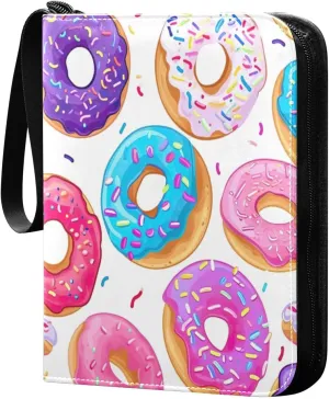 Colorful Donut Card Binder 4-Pocket, 400 Pockets Card Holder with 50 Removable Sleeves and Zipper for Games Baseball Football Sports Card
