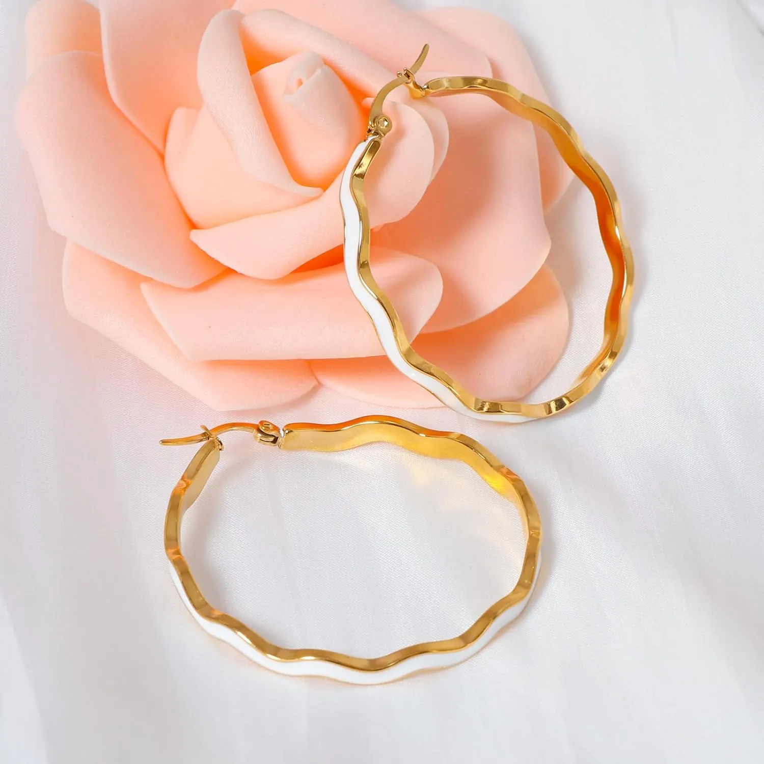 Colorful Enamel Hoop Earrings for Women 18K Real Gold Plated Open Hoop Earring Hypoallergenic Stainless Steel Enamel Earring Jewelry Gift for Wife Girlfriend