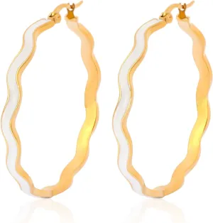 Colorful Enamel Hoop Earrings for Women 18K Real Gold Plated Open Hoop Earring Hypoallergenic Stainless Steel Enamel Earring Jewelry Gift for Wife Girlfriend