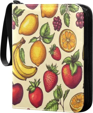 Colorful Fruits Card Binder 4-Pocket, 400 Pockets Card Holder with 50 Removable Sleeves and Zipper for Games Baseball Football Sports Card