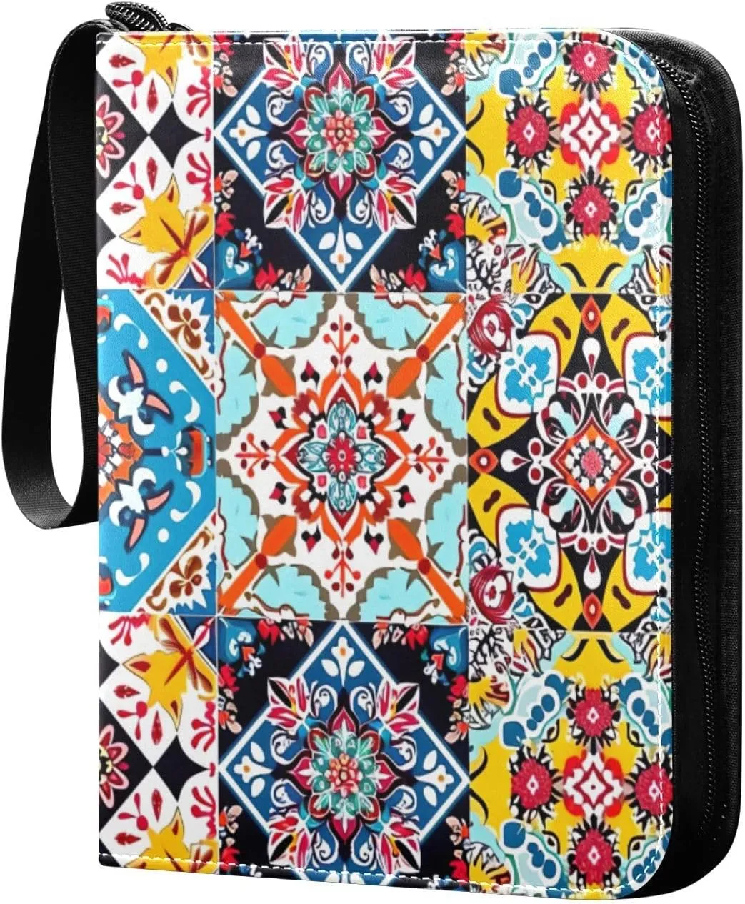 Colorful Geometric Pattern Card Binder 4-Pocket, 400 Pockets Card Holder with 50 Removable Sleeves and Zipper for Games Baseball Football Sports Card