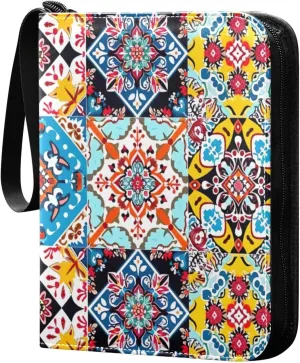 Colorful Geometric Pattern Card Binder 4-Pocket, 400 Pockets Card Holder with 50 Removable Sleeves and Zipper for Games Baseball Football Sports Card