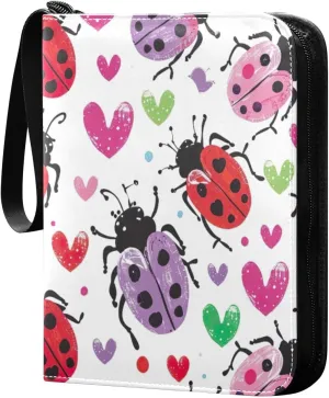 Colorful Lady Bugs Card Binder 4-Pocket, 400 Pockets Card Holder with 50 Removable Sleeves and Zipper for Games Baseball Football Sports Card