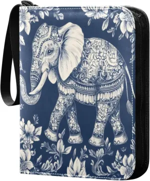 Colorful Paisley Elephant Card Binder 4-Pocket, 400 Pockets Card Holder with 50 Removable Sleeves and Zipper for Games Baseball Football Sports Card