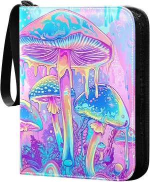 Colorful Psychedelic Mushrooms Card Binder 4-Pocket, 400 Pockets Card Holder with 50 Removable Sleeves and Zipper for Games Baseball Football Sports Card