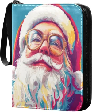 Colorful Santa Claus Card Binder 4-Pocket, 400 Pockets Card Holder with 50 Removable Sleeves and Zipper for Games Baseball Football Sports Card