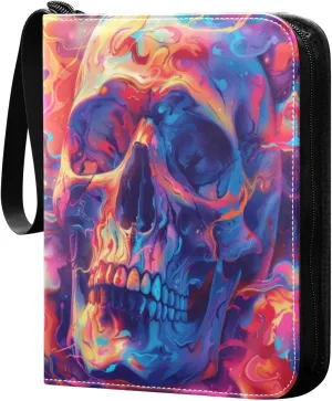 Colorful Skull Card Binder 4-Pocket, 400 Pockets Card Holder with 50 Removable Sleeves and Zipper for Games Baseball Football Sports Card
