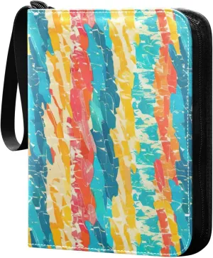 Colorful Tiled Design Card Binder 4-Pocket, 400 Pockets Card Holder with 50 Removable Sleeves and Zipper for Games Baseball Football Sports Card
